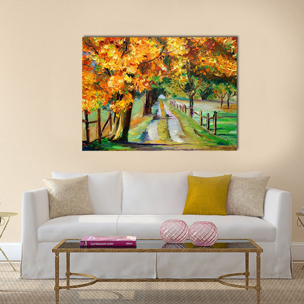 Country Road Through Golden Maples Canvas Wall Art