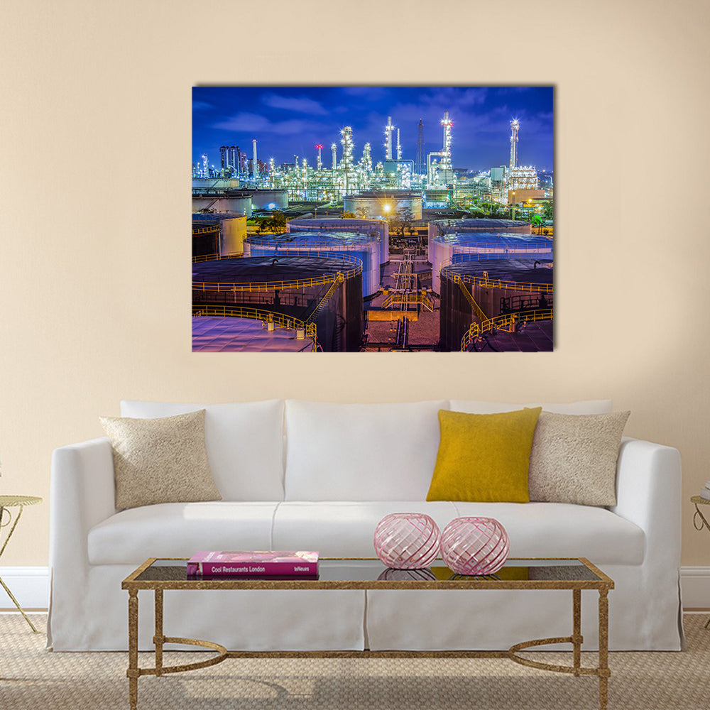 Oil Refinery at Night Canvas Wall Art