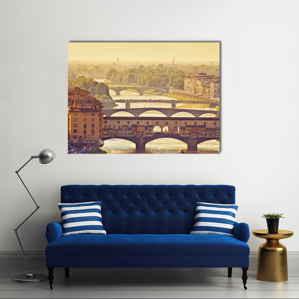 Ponte Vecchio at Golden Hour, Florence Cityscape Canvas Wall Art