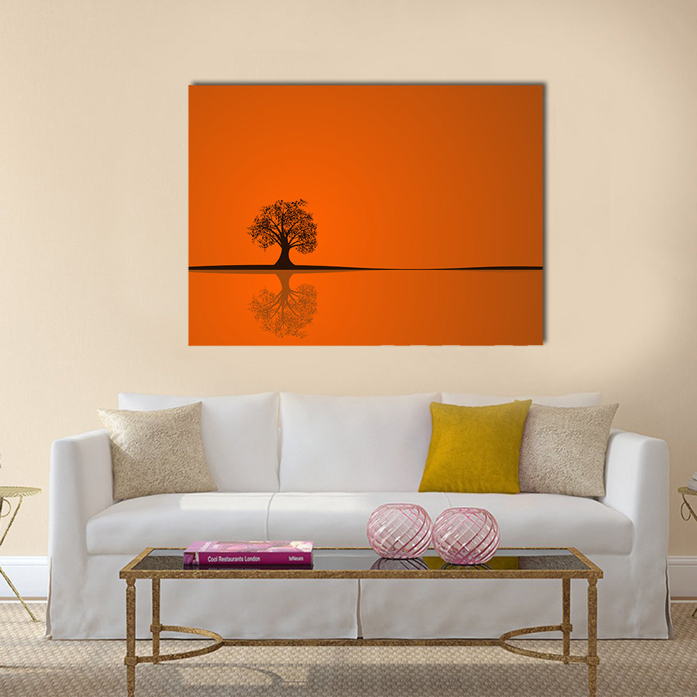 Solitary Tree at Sunset Reflection Canvas Wall Art