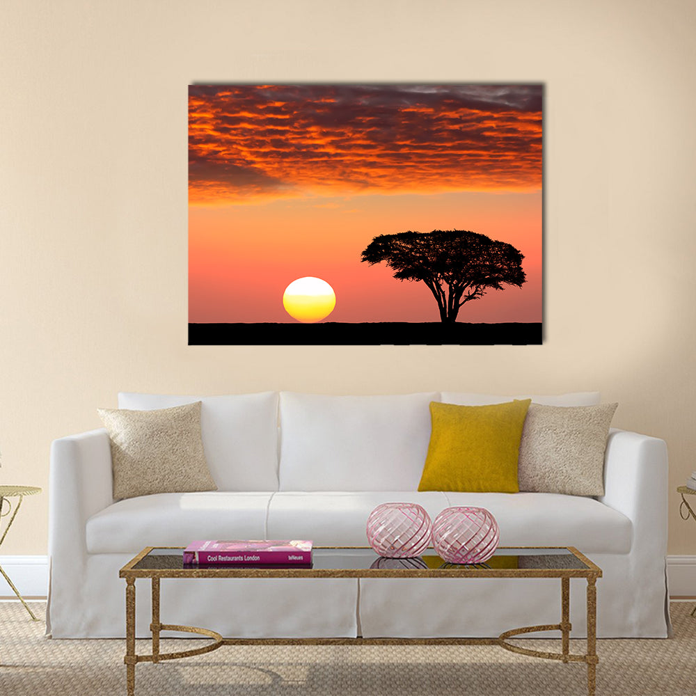 Sunset In The Serengeti Park In Tanzania Canvas Wall Art