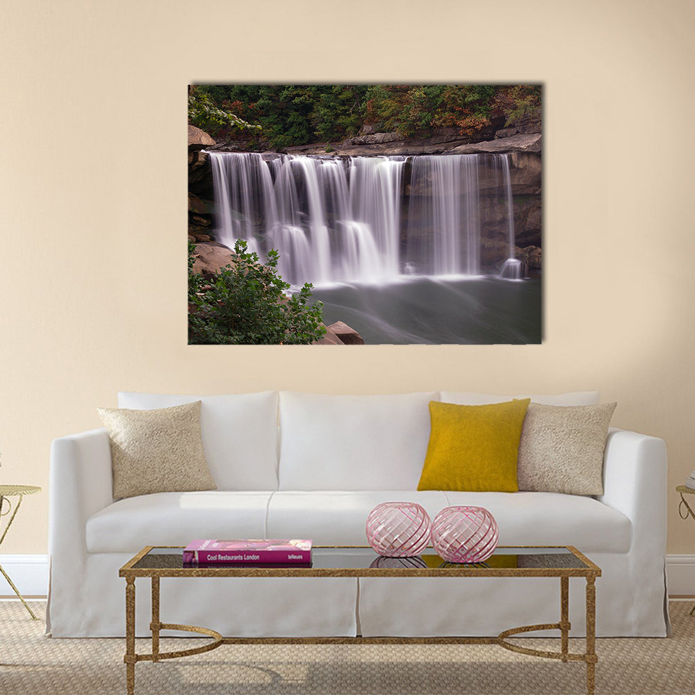 Cumberland Falls In Niagara Canvas Wall Art in white, brown and green, single panel hung on a wall