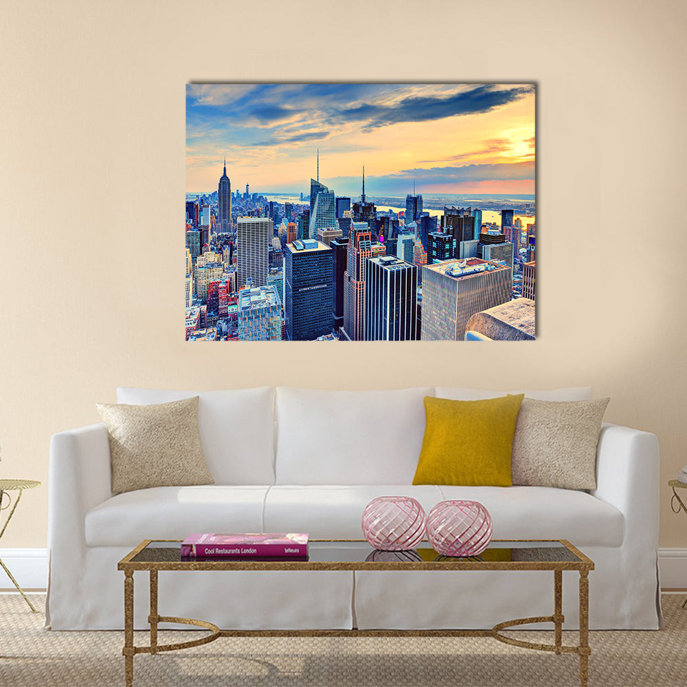 New York City Skyline at Dusk Canvas Wall Art