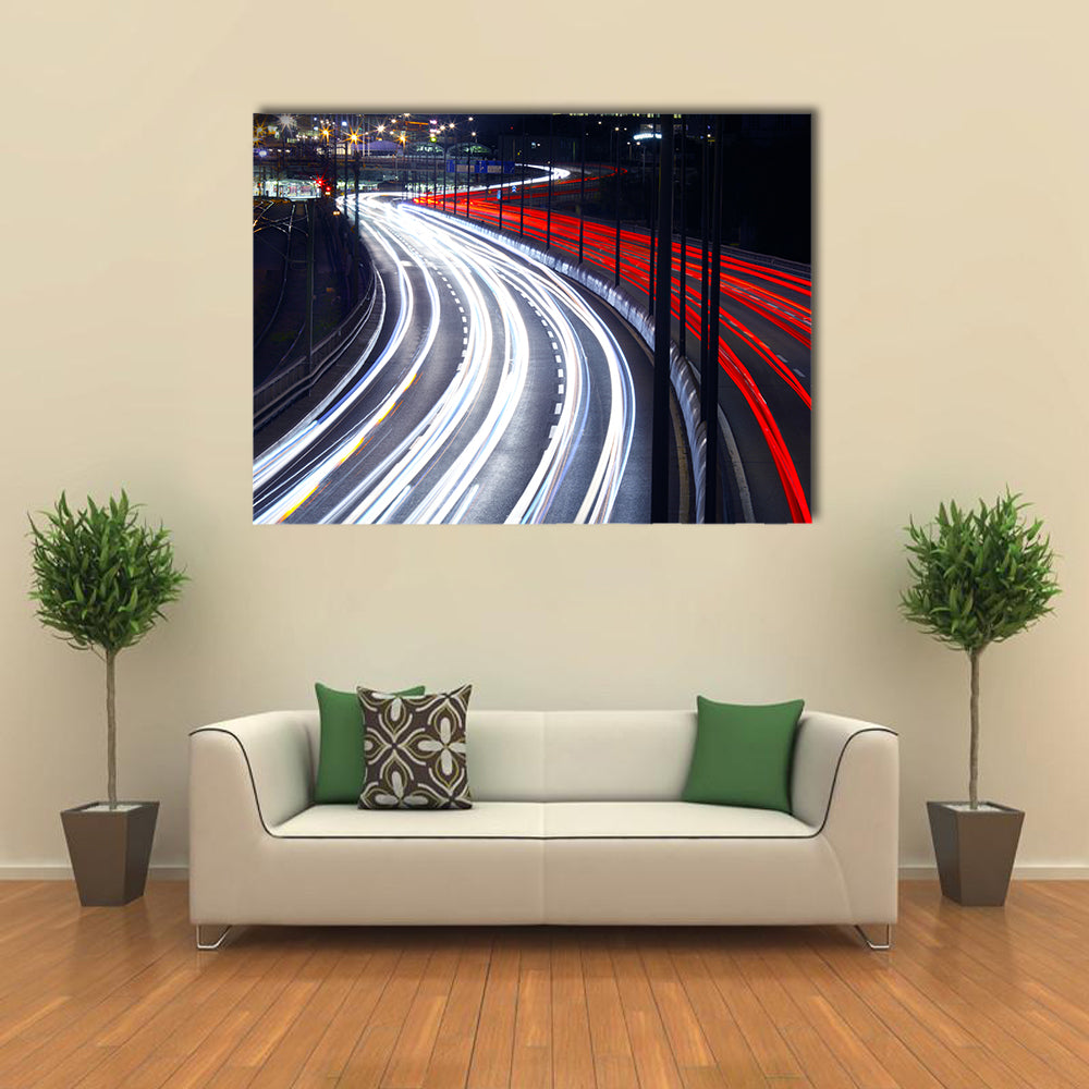 Light Trails From Cars In Stockholm Canvas Wall Art