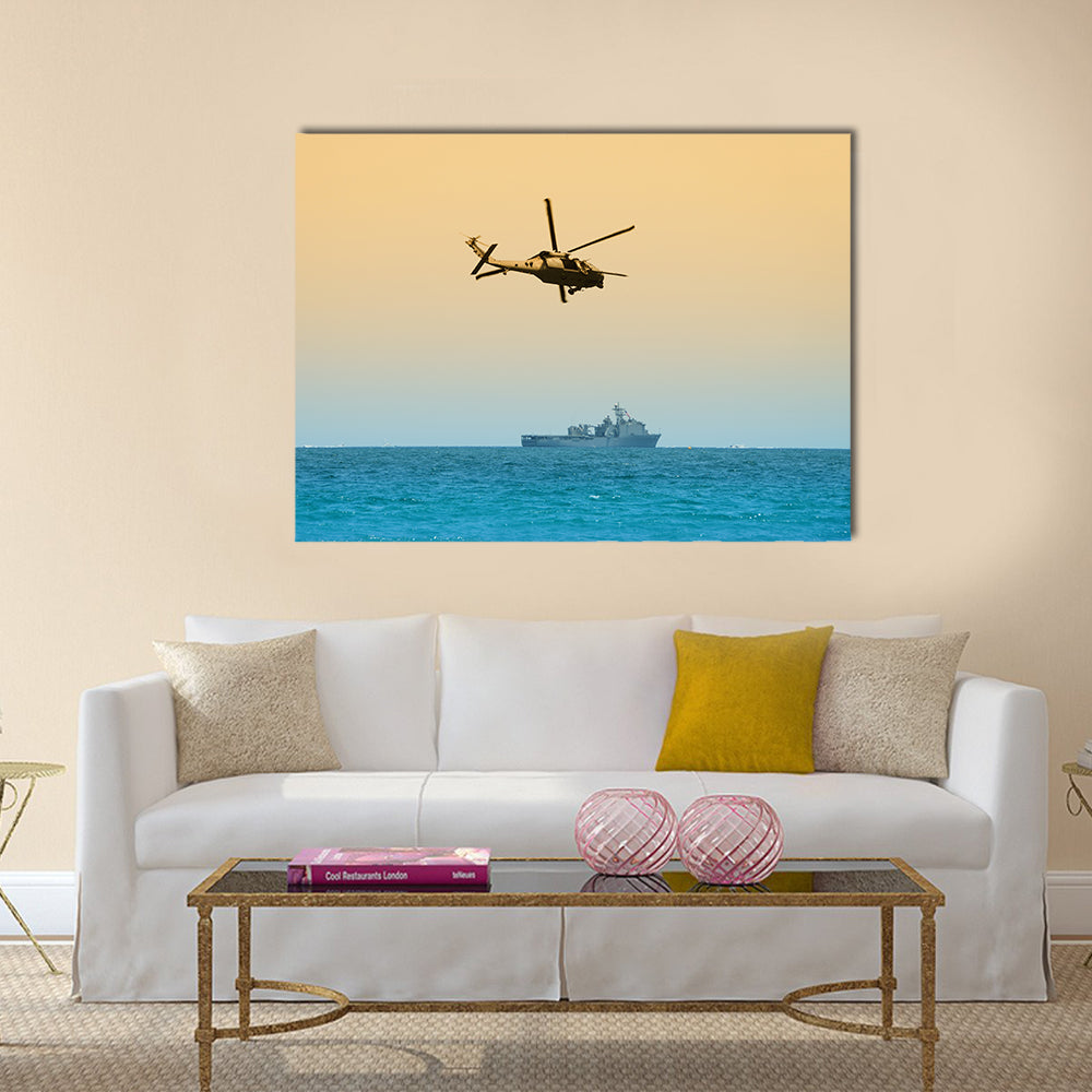 Military Helicopter On Patrol Canvas Wall Art