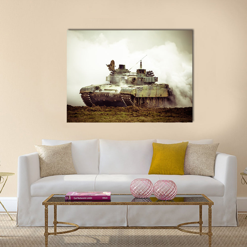 Military Tank On War Canvas Wall Art