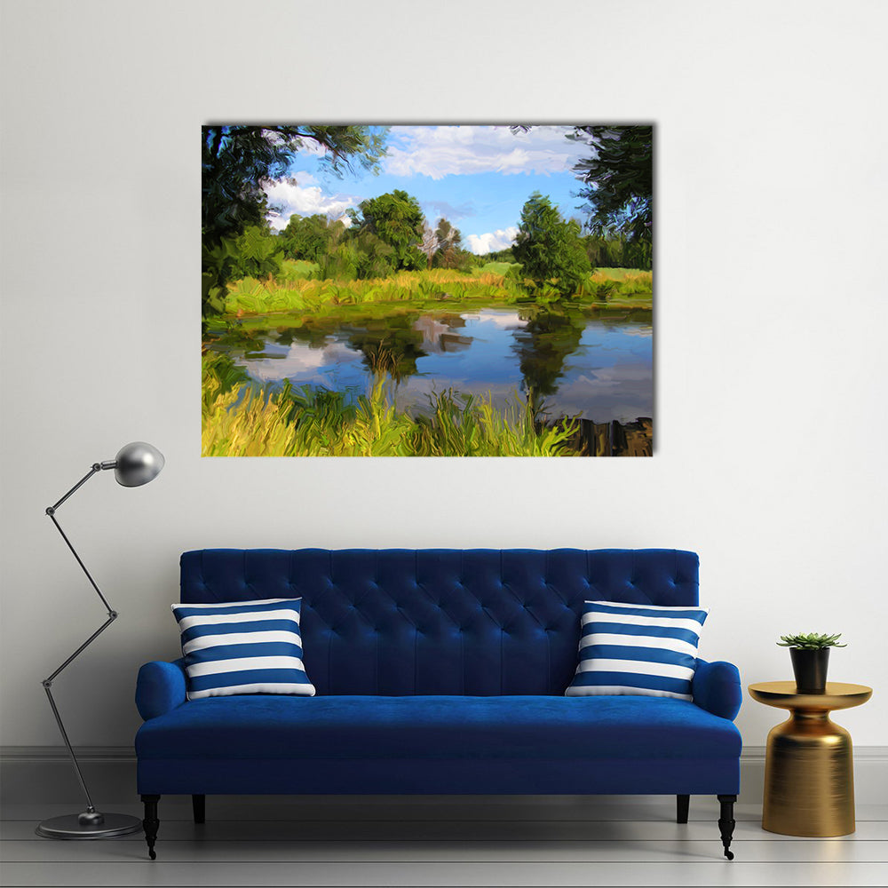 Hand Drawn Summer Lake Canvas Wall Art