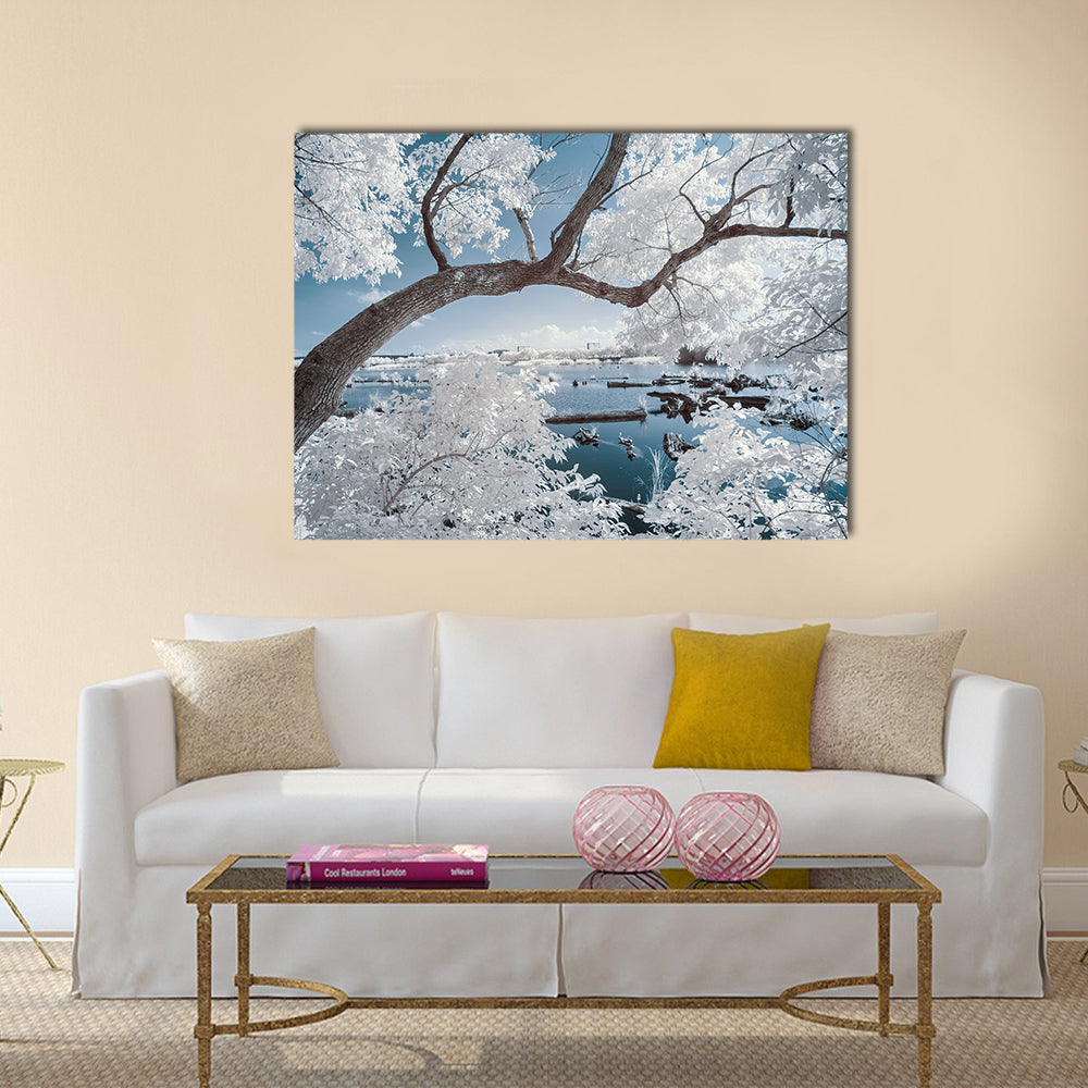 Landscape Of Forest And Pond Canvas Wall Art