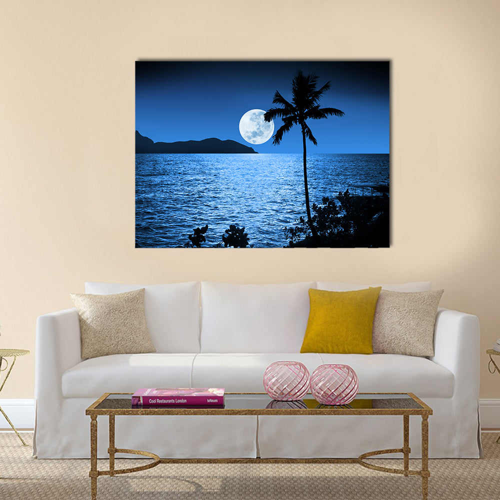 Full Moon Over Ocean Canvas Wall Art