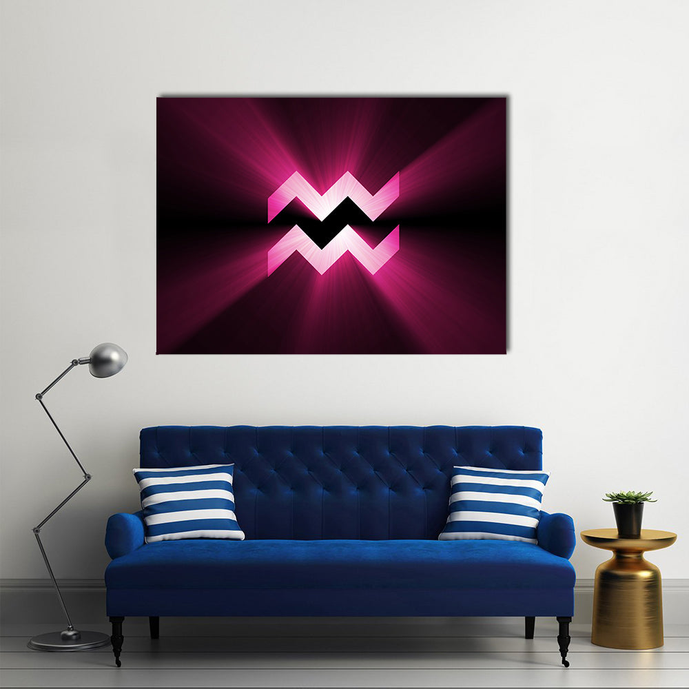 Glowing Pink Aquarius Zodiac Symbol Canvas Wall Art