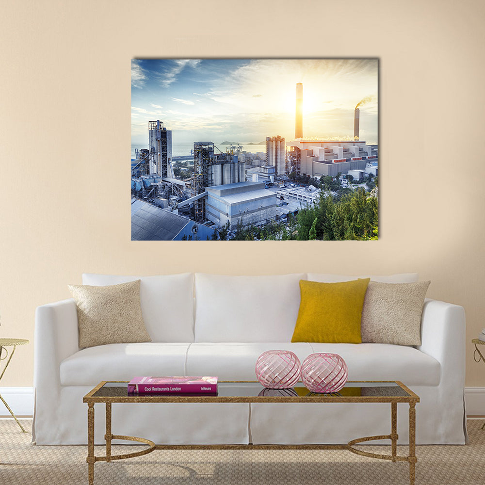 Glowing Petrochemical Plant at Sunset Canvas Wall Art