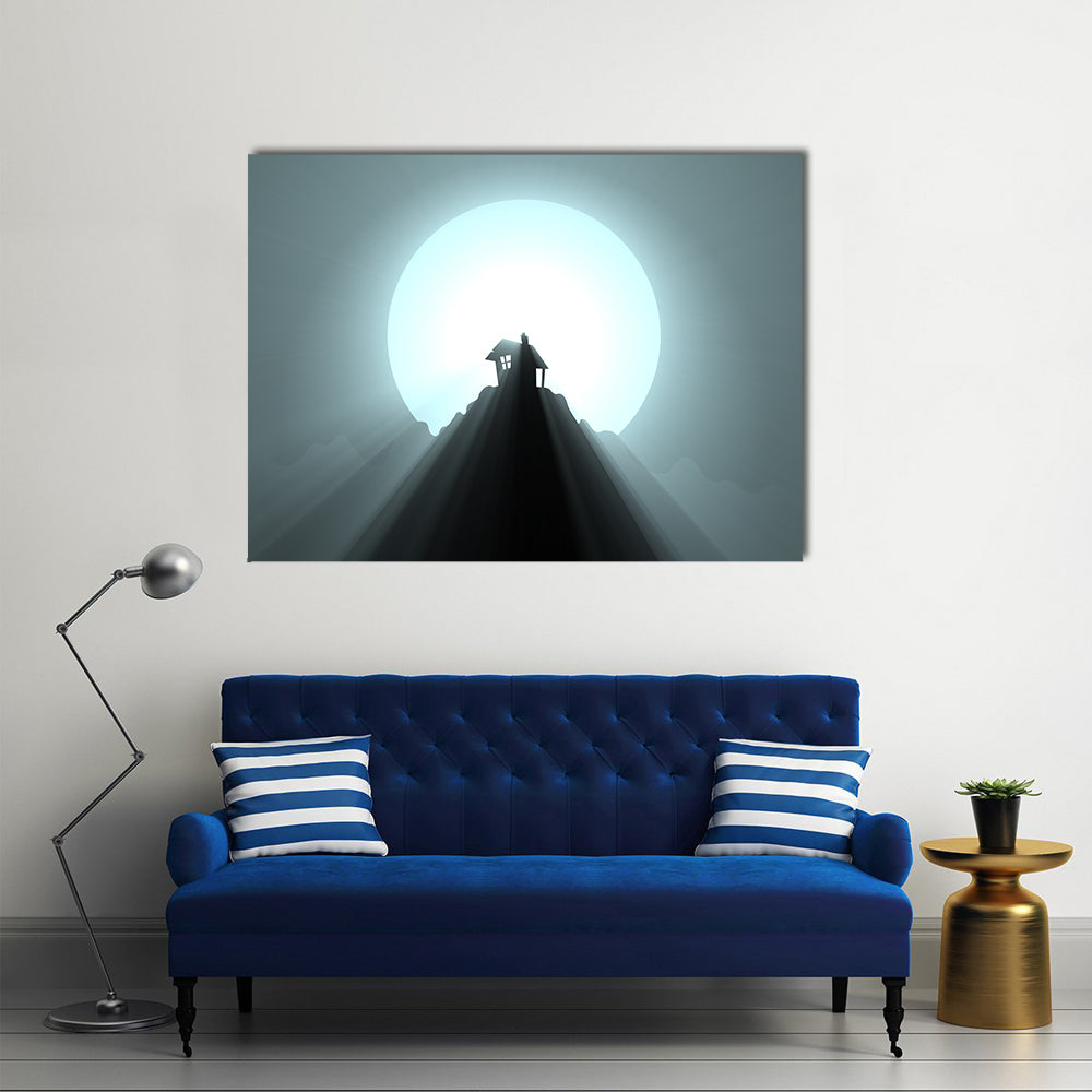 Halloween House Under Giant Moon Canvas Wall Art