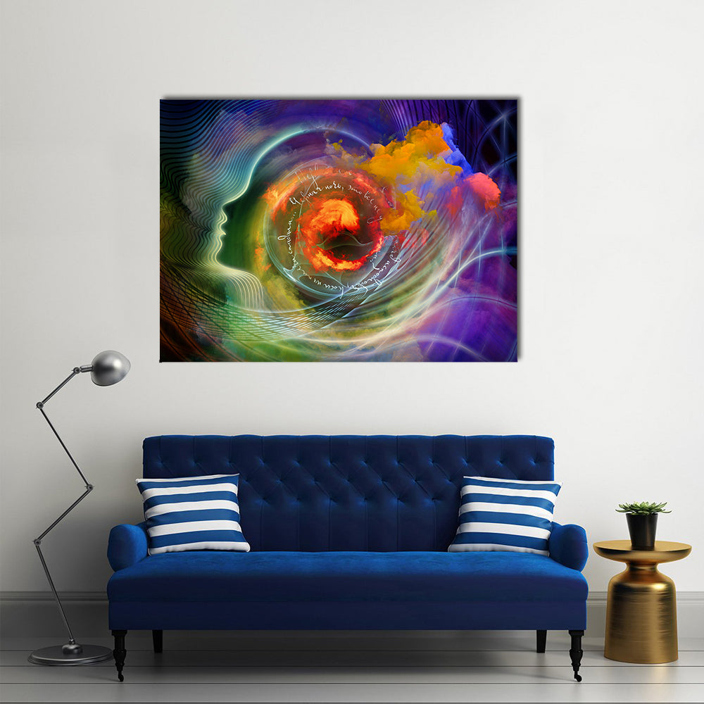 Human Profile &amp; Fractal Forms Canvas Wall Art