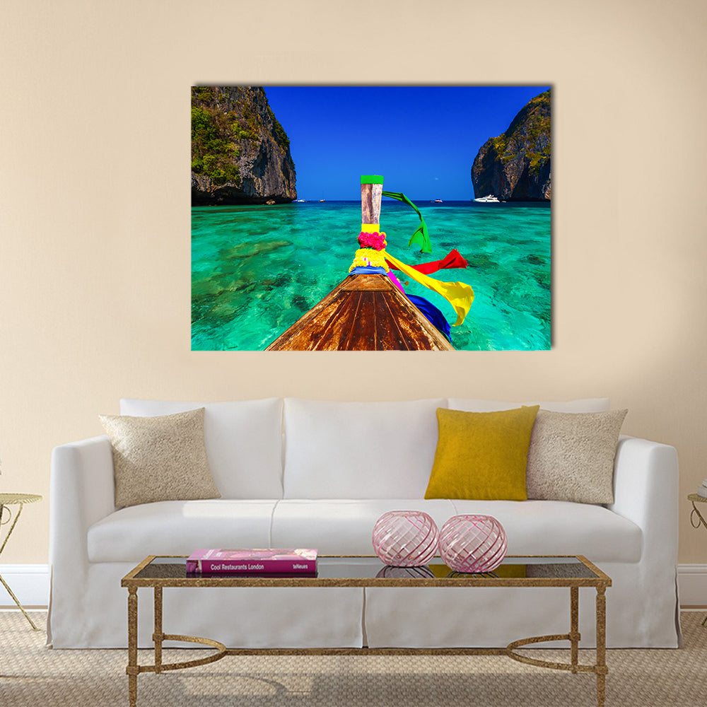 Traditional Longtail Boat In Maya Bay Canvas Wall Art