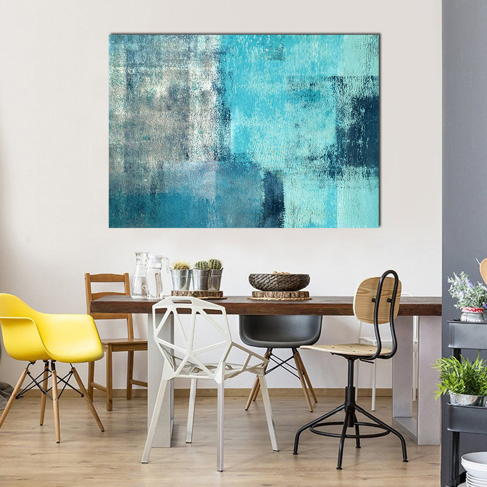 Layered Turquoise Abstract Rectangles Canvas Wall Art