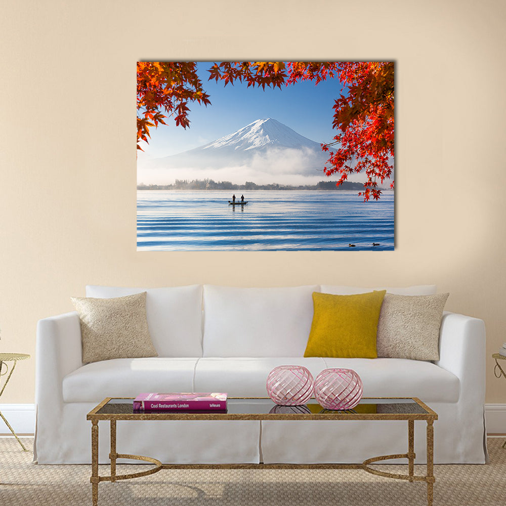 Fuji Mountain Lake In Autumn Canvas Wall Art