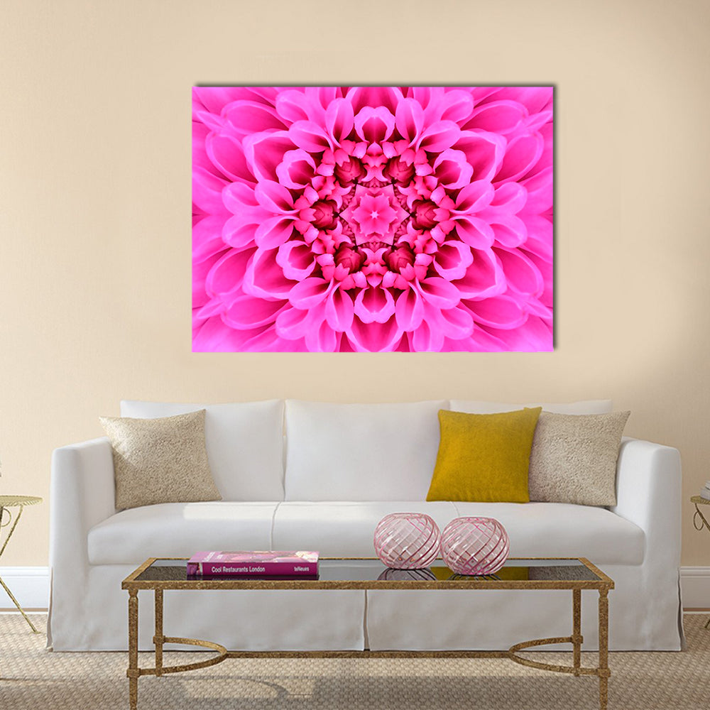 Pink Concentric Flower Canvas Wall Art in pink, single panel hung on a wall