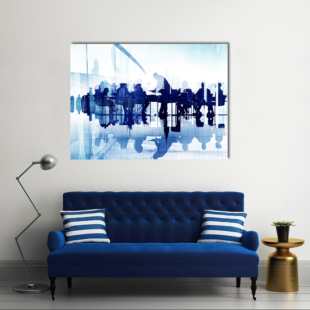 Business Meeting Double Exposure Canvas Wall Art