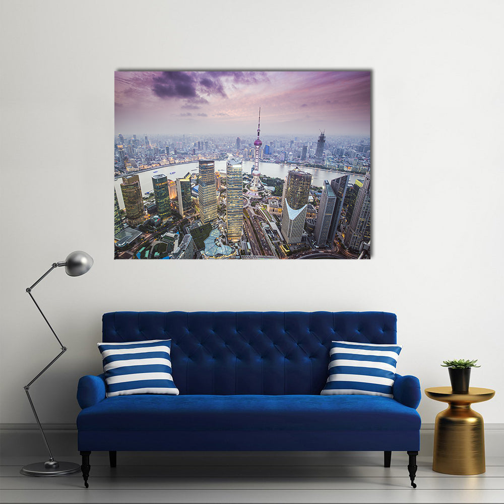 Pudong Financial District In Shanghai Canvas Wall Art