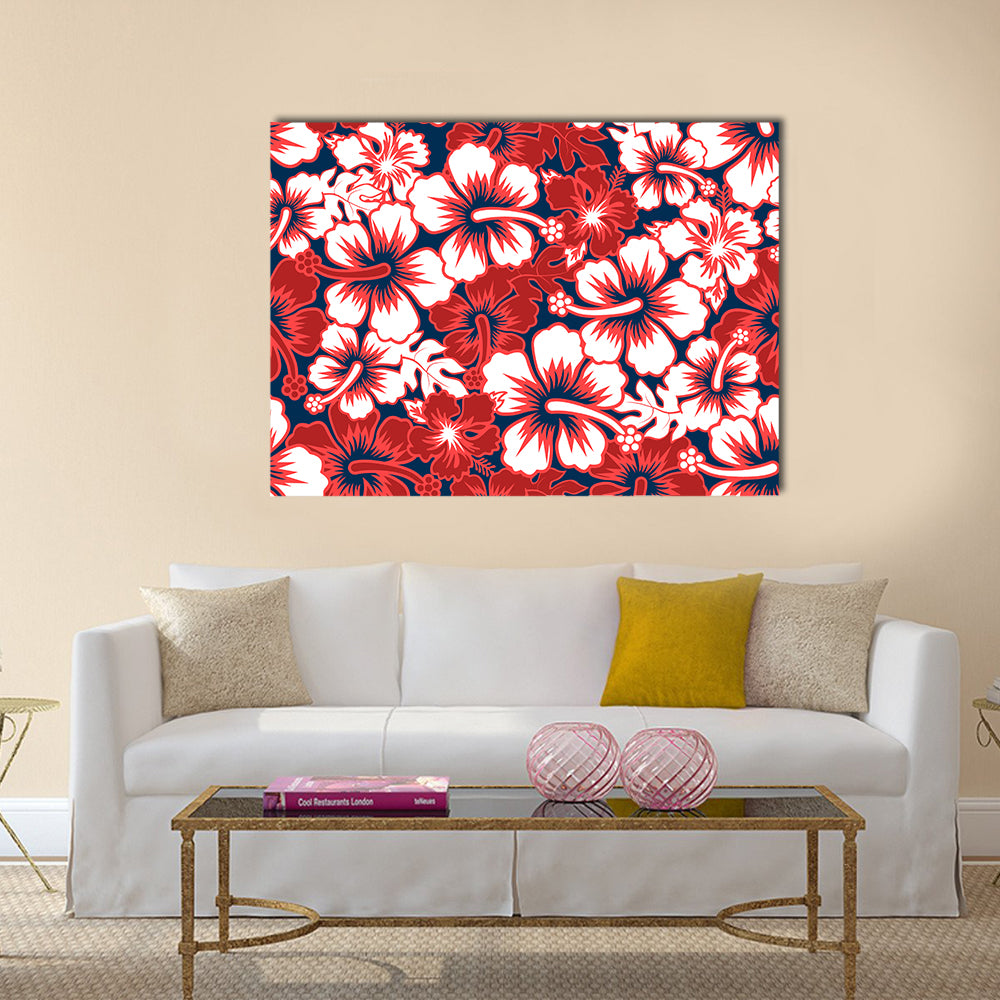 Surf Floral Hibiscus Seamless Pattern Canvas Wall Art