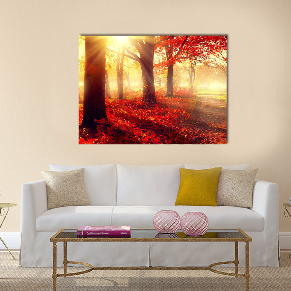 Autumn Park in Morning Sun Canvas Wall Art