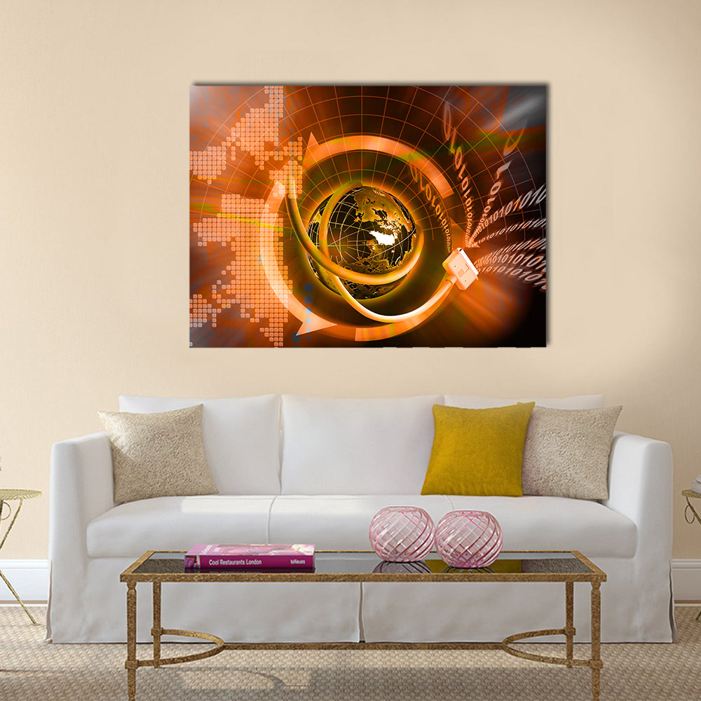 Wired Globe with Binary Code Canvas Wall Art