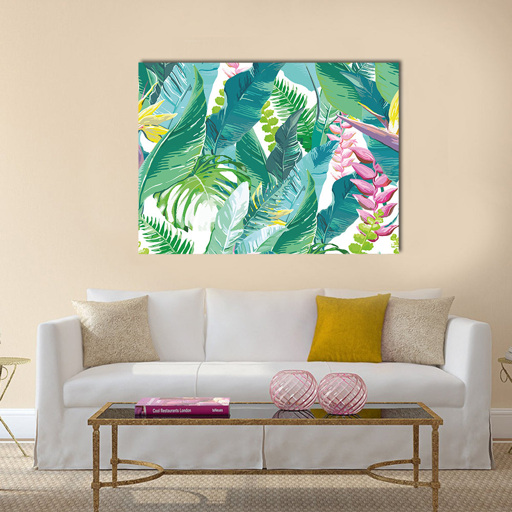 Exotic Tropical Leaves and Flowers Canvas Wall Art