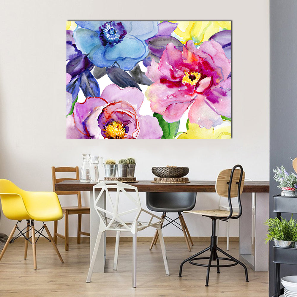 Seamless Watercolor Peonies and Poppies Canvas Wall Art