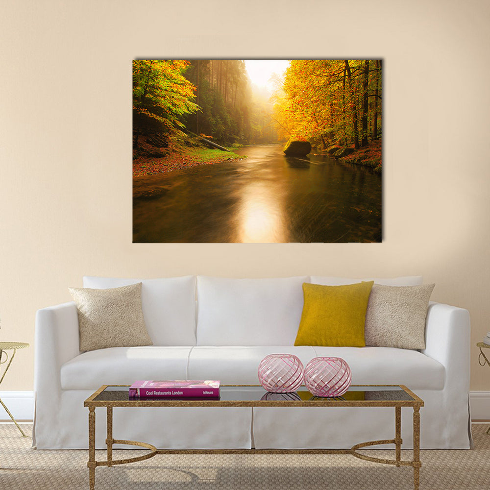Sunset Above Mountain River Canvas Wall Art