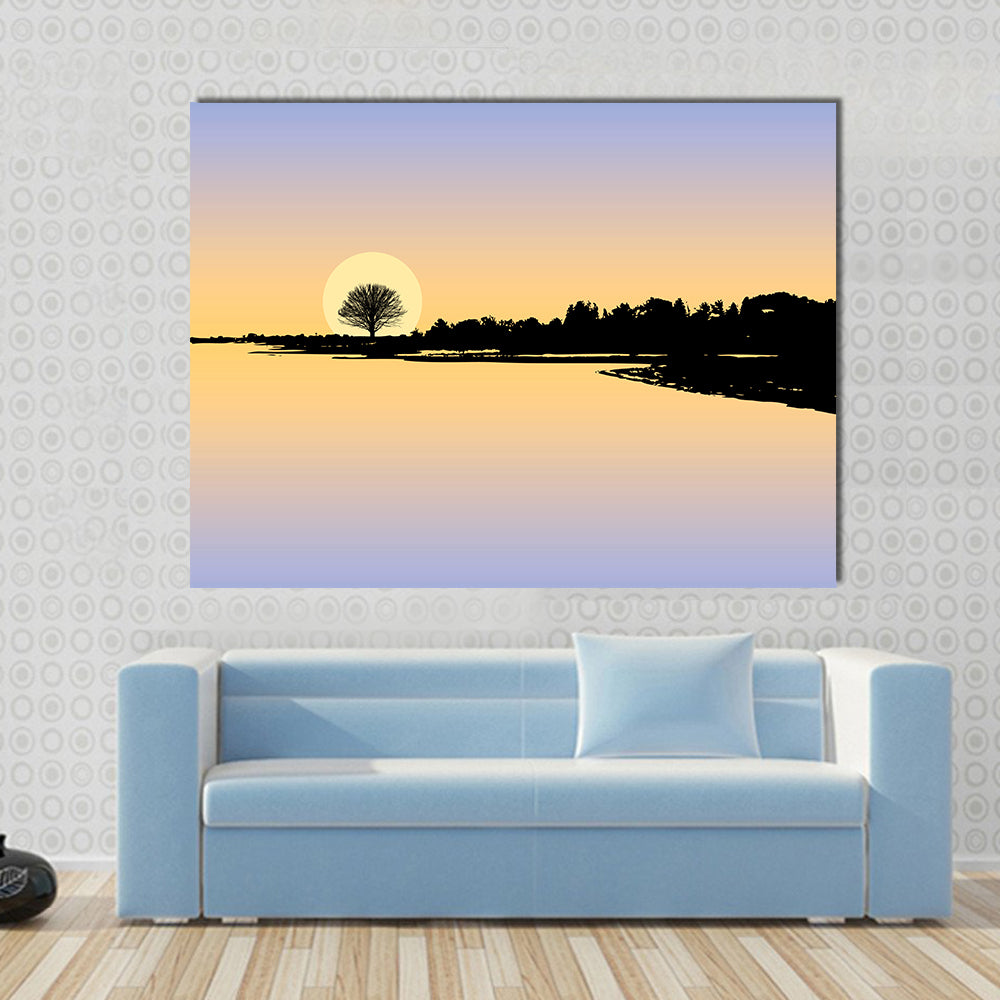 Sunset Over Lake Canvas Wall Art
