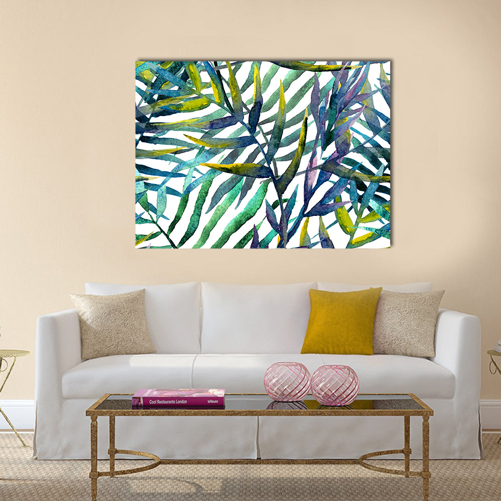 Abstract Tropical Leaves in Teal and Green Canvas Wall Art