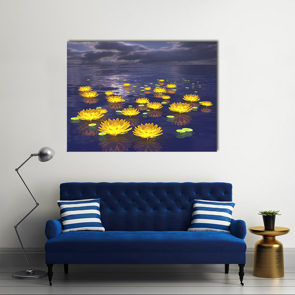 Yellow Water Lilies at Twilight Canvas Wall Art
