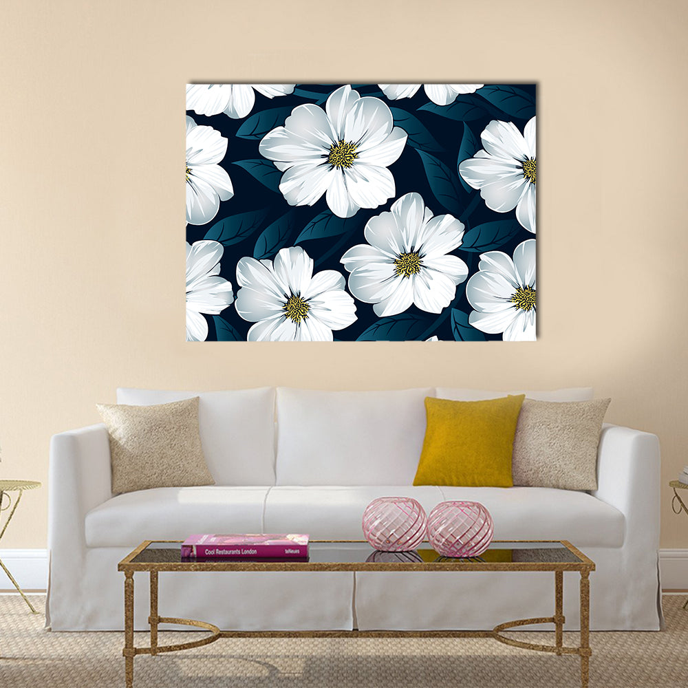 White Floral Seamless Pattern Canvas Wall Art