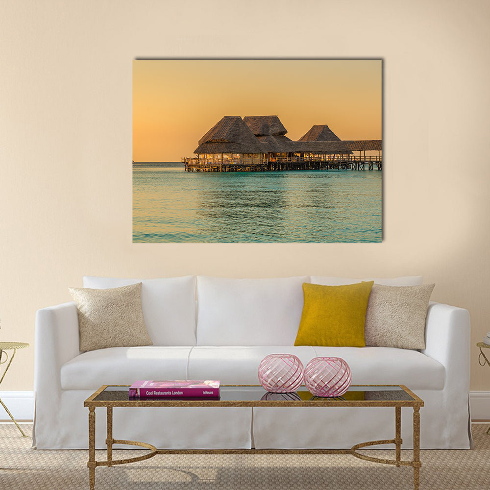 Bar On Water At Sunset In Zanzibar Tanzania Canvas Wall Art