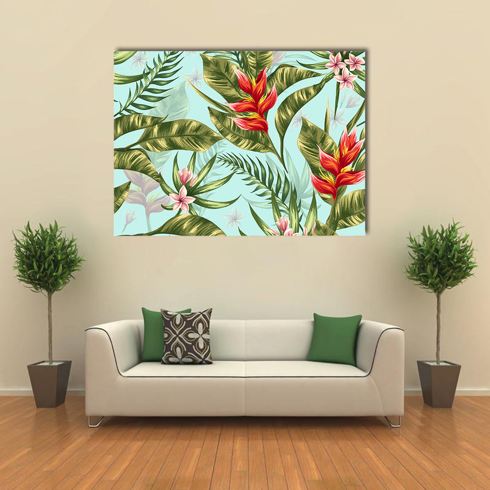 Tropical Heliconia and Plumeria Pattern Canvas Wall Art