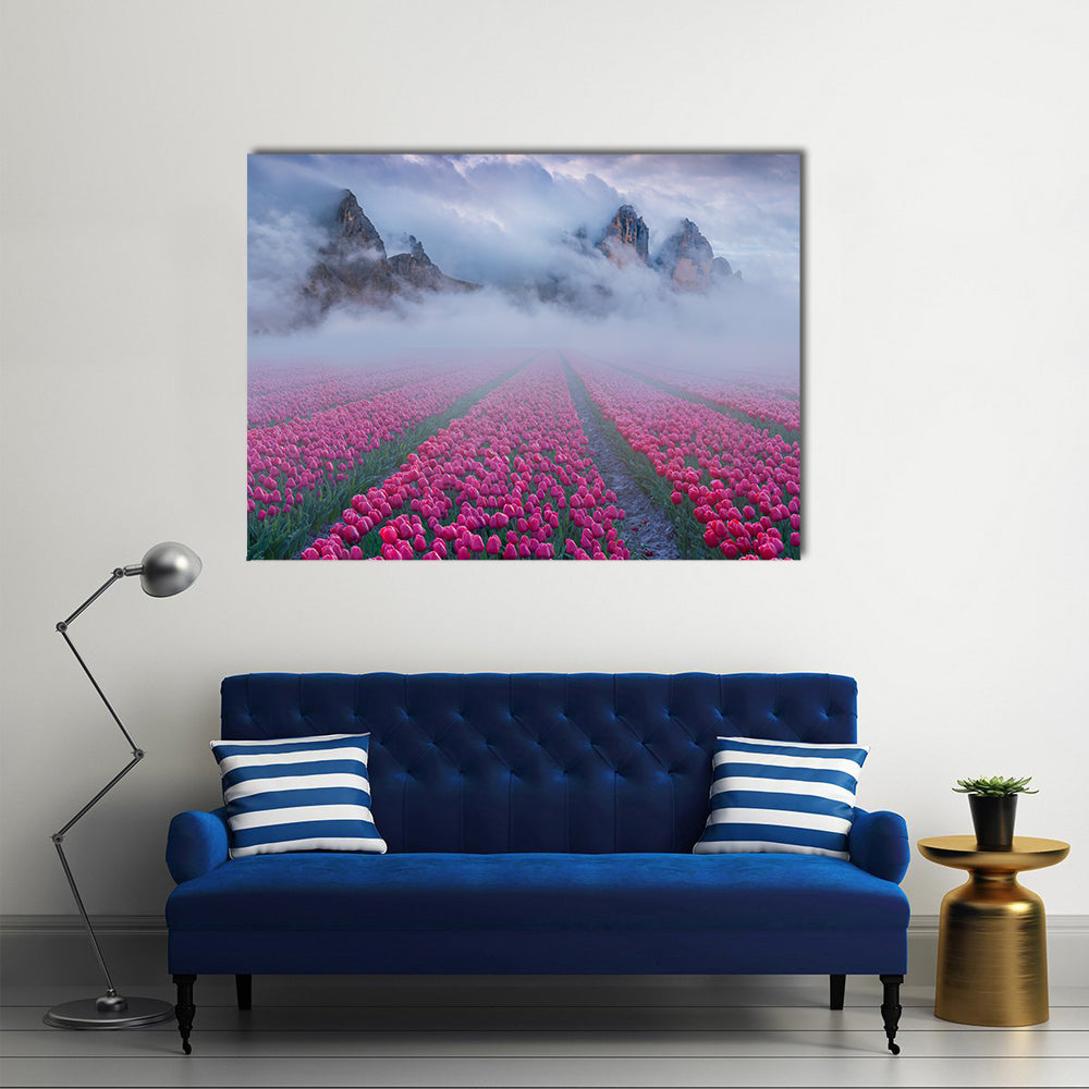 Fantastic Spring Landscape With Tulip Fields Canvas Wall Art