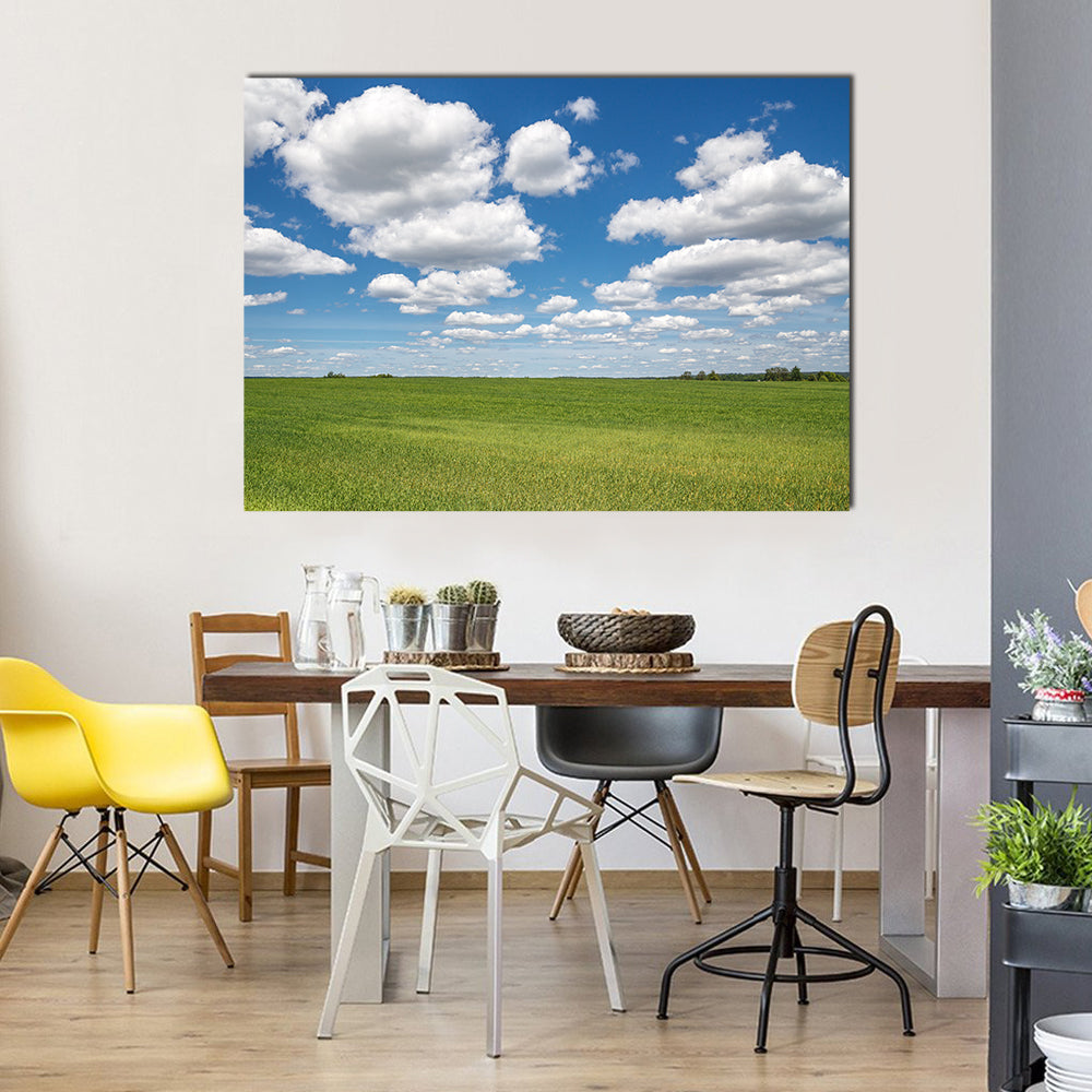 Blue Sky Over Green Field Canvas Wall Art