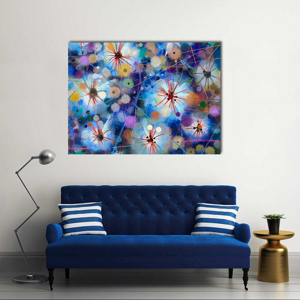 Abstract Watercolor Floral with Starburst Motifs Canvas Wall Art