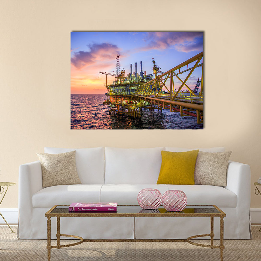 Offshore Oil Rig at Sunset Canvas Wall Art
