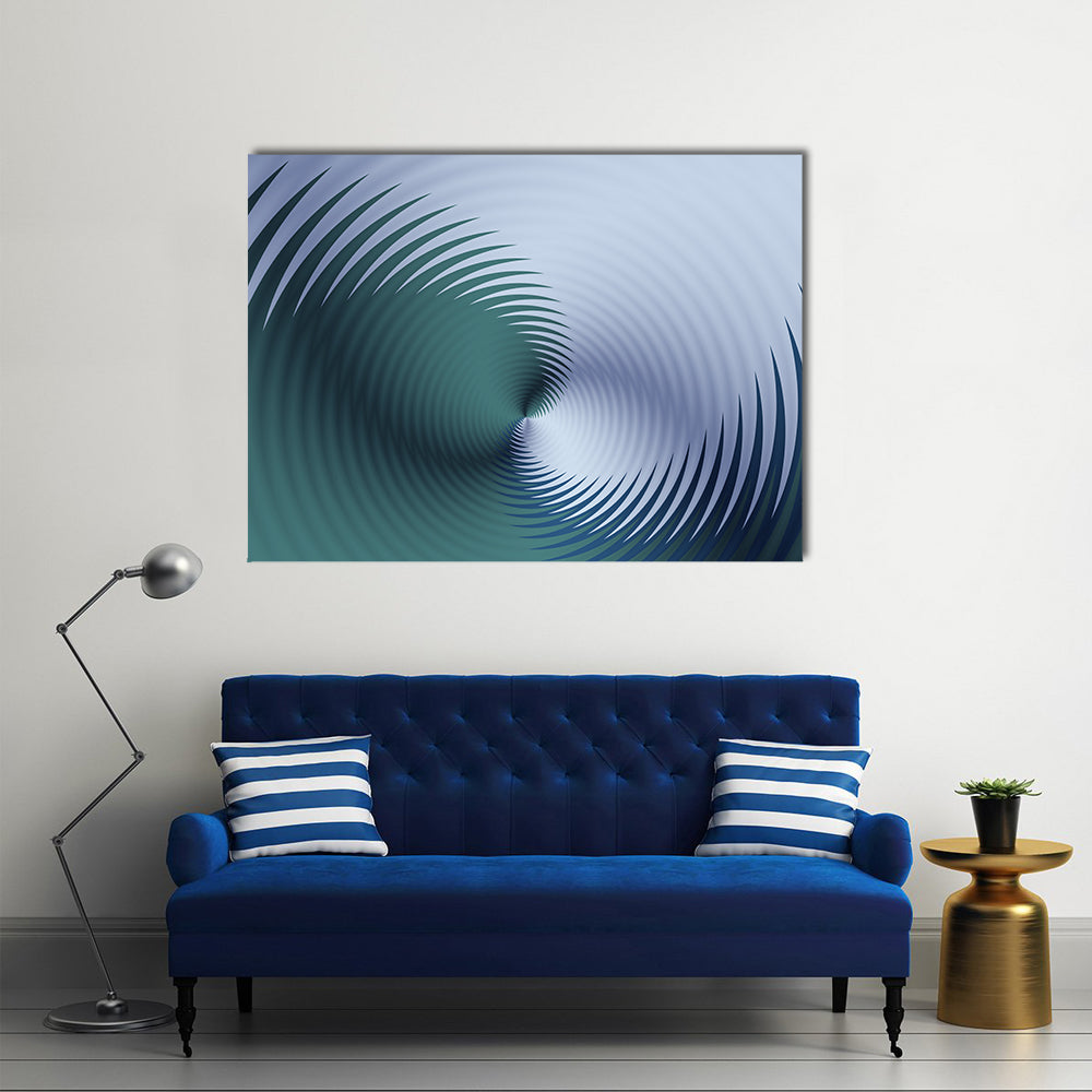 Teal Spiral Floral Pattern Canvas Wall Art in white, green and blue, single panel hung on a wall