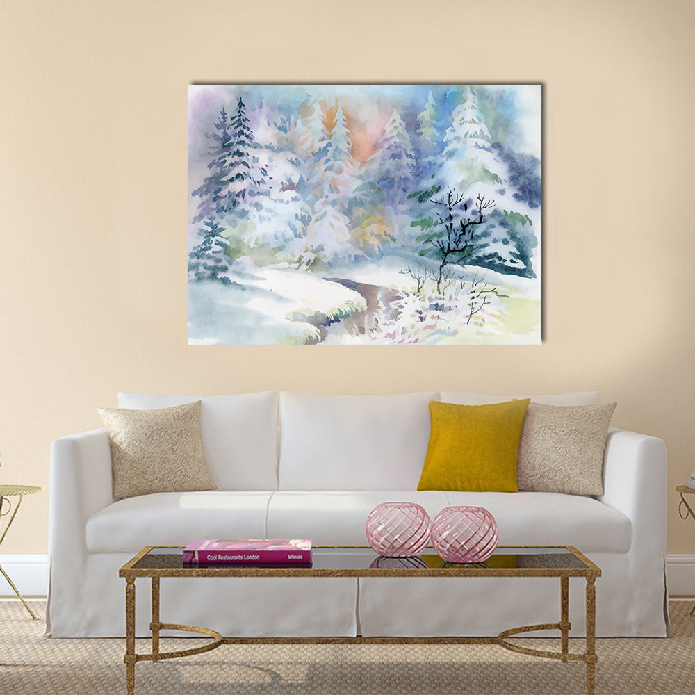 Watercolor Winter Landscape Canvas Wall Art