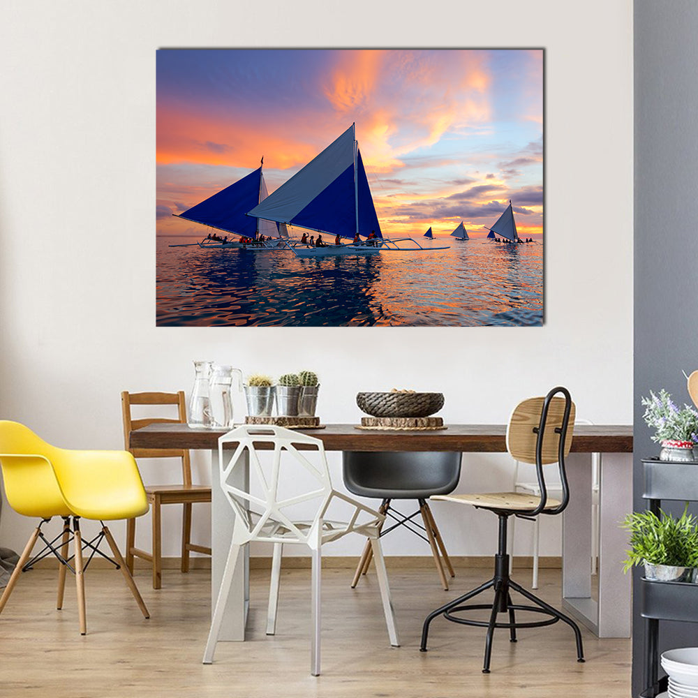 Sailboats at Boracay Sunset Canvas Wall Art