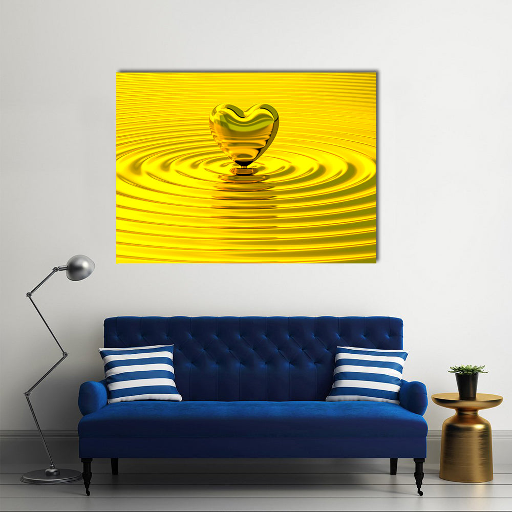 Golden Heart Over Liquid Ripples Canvas Wall Art