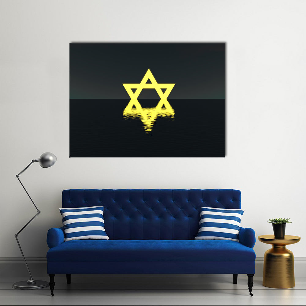 Glowing Yellow Star of David Over Water Canvas Wall Art