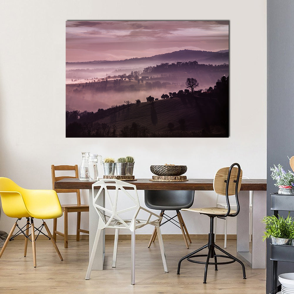 Purple Misty Hills at Dawn Canvas Wall Art
