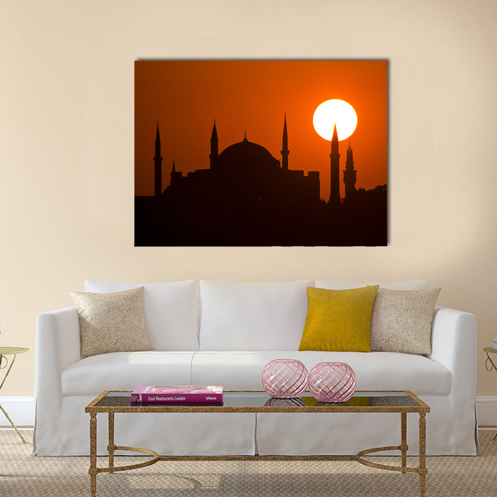 Silhouette Of Suleymaniye Mosque At Sunset In Istanbul Canvas Wall Art
