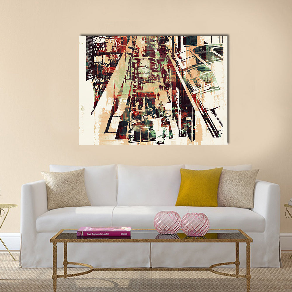 Crowded Urban Cityscape Canvas Wall Art