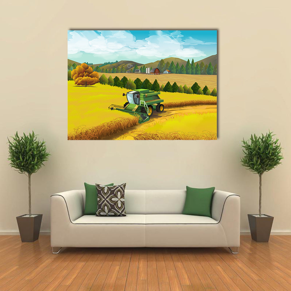 Combine Harvester in Golden Wheat Canvas Wall Art