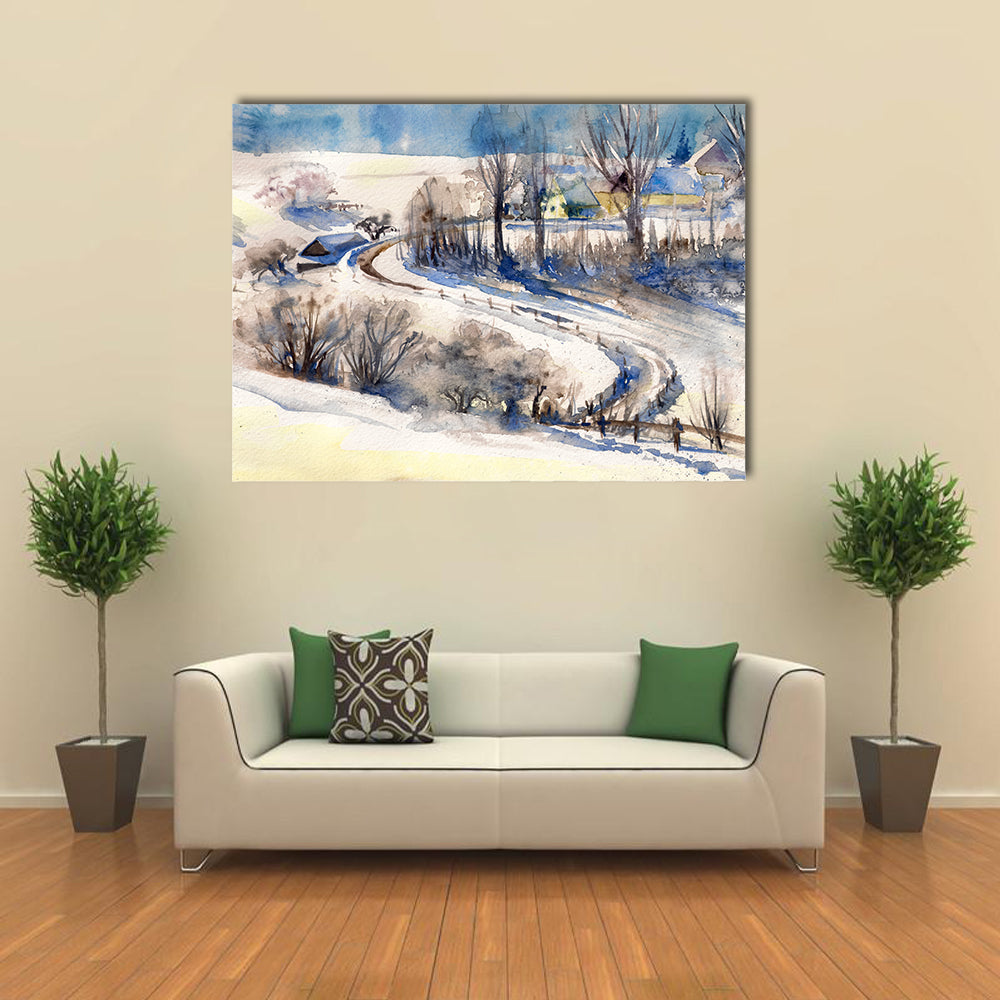 Road To Winter Village Canvas Wall Art