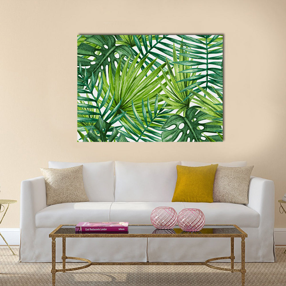 Tropical Monstera and Palm Leaves Canvas Wall Art